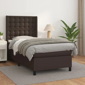 3132486 vidaXL Pat box spring cu saltea, maro, 100x200 cm, piele ecologică