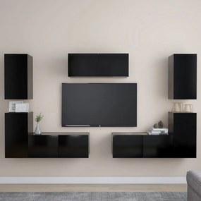 Set dulapuri TV, 7 piese, negru, PAL 1, Negru, 80 x 30 x 30 cm