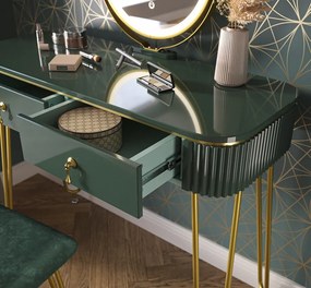 Masuta machiaj cu Oglinda LED si 2 Sertare pentru Cosmetice, Set Masa toaleta 100 cm, masuta cosmetica, vanity - SEV203