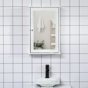 Kleankin Dulapior Suspendat cu Oglindă pentru Baie, Design Modern, Inchidere Magnetica, 41x14x60cm, Alb, din Lemn | Aosom Romania
