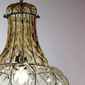 Lustră pe lanț SIRU DOGE 1xE27/60W/230V d. 30 cm bej/negru sticlă venețiană