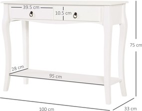 HOMCOM Consolă pentru Hol cu Raft Depozitare și Design Modern, 100x33x75 cm, Alb | Aosom Romania