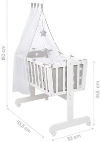 Pătuț leagăn alb cu roți și baldachin 40x90 cm Little stars – Roba
