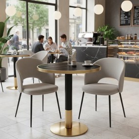 Masă bistro de sufragerie, marmură neagră/negru/auriu, diametru 80 cm, OREN