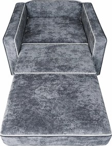 Fotoliu SAMY NEXT extensibil, cu lada de depozitare, stofa gri inchis cu gri deschis , cadru metalic, 103x100x92 Catifea plusata, Gri