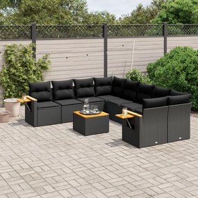 vidaXL Set mobilier de grădină cu perne, 9 piese, negru, poliratan