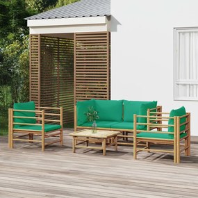 vidaXL Set mobilier de grădină cu perne verzi, 5 piese, bambus