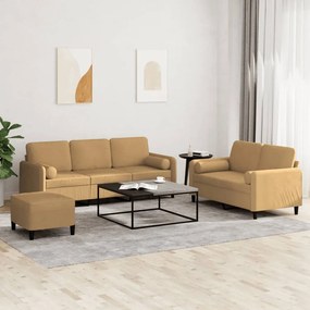 vidaXL Set de canapele cu perne, 3 piese, maro, catifea
