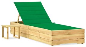 vidaXL Șezlong de grădină cu masă și pernă, lemn de pin tratat