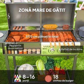 Outsunny Grill Gaz-Cărbune, 3 Arzătoare 7kW, Negru | Aosom Romania
