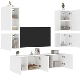 Unitati TV de perete, 6 piese, alb, lemn prelucrat