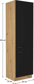 Dulap pentru produse alimentare, negru mat / stejar artizan, MONRO 60 DK-210 2F