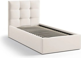 Pat crem tapițat cu spațiu de depozitare cu somieră 90x200 cm Phaedra – Micadoni