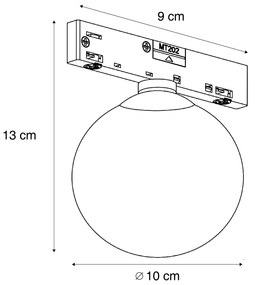Plafonieră modernă neagră cu sticlă albă pentru sistem de șină monofazat - Slimline Eira