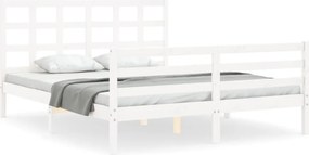 vidaXL Cadru de pat cu tăblie, alb, king size, lemn masiv