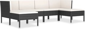 vidaXL Set mobilier de grădină cu perne, 6 piese, negru, poliratan