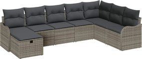 vidaXL Set de canapele pentru grădină cu pernă 8 pcs Gri poliratan