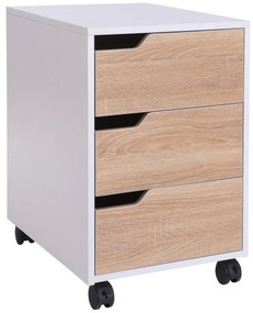 Comoda din MDF cu 3 Sertare si 4 roti cu rotatie de 360 ° (2 cu frane), pentru Birou sau Studio Alba si Lemn 31x37x7.2cm HOMCOM | Aosom Romania