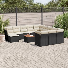 vidaXL Set mobilier de grădină cu perne, 13 piese, negru, poliratan