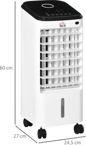 HOMCOM Răcitor de aer ventilator umidificator 3 în 1 pe roți telecomandă 3 moduri 3 viteze timer alb | Aosom Romania