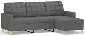 3201002 vidaXL Canapea cu 3 locuri și taburet, gri închis, 180 cm, textil