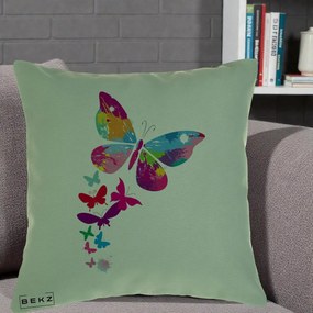 Perna Decorativa Fluturi Splash, 40x40 cm, Verde, Husa Detasabila, Perna Inclusa, BEKZ®
