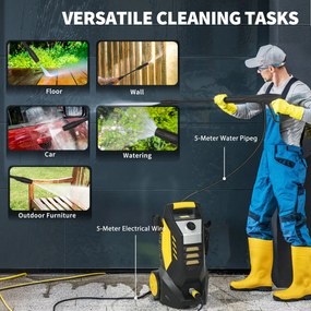 Outsunny Aparat de spălat sub presiune cu pompă din aluminiu 135 bar presiune maximă 1800W putere 540 l/h furtun 5m duză reglabilă &amp; mânere | Aosom Romania