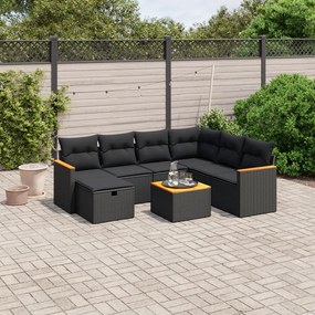 3265332 vidaXL Set mobilier de grădină cu perne, 8 piese, negru, poliratan