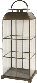 Felinar auriu, din metal si sticla, aspect vintage, H64cm, Grid