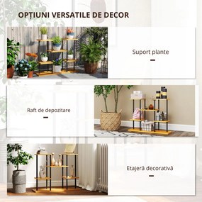 Outsunny Suport plante interior etajeră plantă cu 6 nivele cadru din oțel bază lemn masiv 80 x 24 x 61,5 cm lemn natural | Aosom Romania
