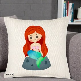 Perna Personalizata Sirena Kawaii Roscat, 40x40 cm, Crem Reliefat, Husa Detasabila, Perna Inclusa, BEKZ®