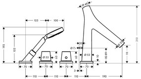 Baterie cada crom cu 4 orificii Hansgrohe Axor Starck Organic