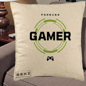 Perna Personalizata Forever Gamer, 40x40 cm, Bej, Husa Detasabila, Perna Inclusa, BEKZ®