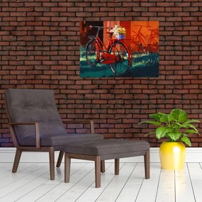 Tablou - Bicicleta roșie, pictură acrilică (70x50 cm)