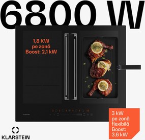 Klarstein Chef-Fusion Down Air System plită cu inducție + hotă 60cm 598 m³/h capacitate evacuare EEC A