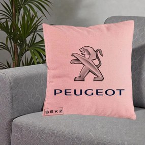 Perna Personalizata cu emblema Peugeot, 40x40 cm, Roz, Husa Detasabila, Perna Inclusa, BEKZ®