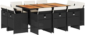vidaXL Set mobilier de exterior cu perne, 11 piese, negru, poliratan