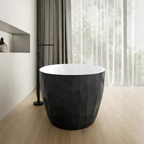 Cada freestanding compozit, negru cu alb, forme 3D, ovala 167 x 82 cm, Foglia Ovale Negru/Alb