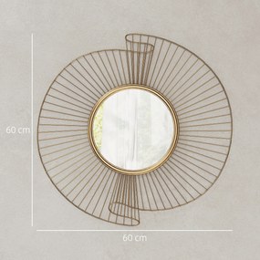 HOMCOM Oglindă Decorativă de Perete Rotundă, Design Modern cu Benzi Metalice și Ramă Plisată, Pentru Sufragerie, Dormitor și Hol, 60x60 cm, Auriu | Aosom Romania