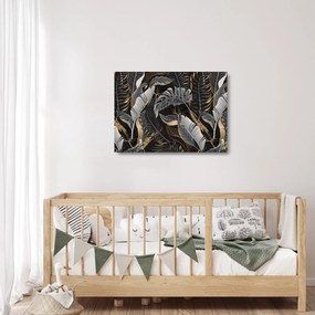 Tablou pe sticlă - Frunze tropicale, Galben - auriu (70x50 cm)