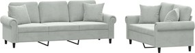 vidaXL Set canapea 2 piese cu perne, gri deschis, catifea