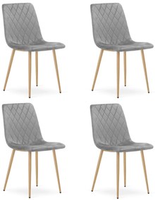 Set 4 Scaune Bucatarie/Dining Clay Catifea Gri Deschis Picioare Metalice Finisaj Lemn