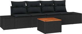 vidaXL Set de canapele pentru grădină cu pernă 5 pcs Negru Rattan poli