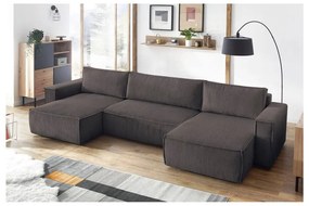 Colțar taupe extensibil cu tapițerie din catifea reiată (în formă de "U") Nihad – Bobochic Paris