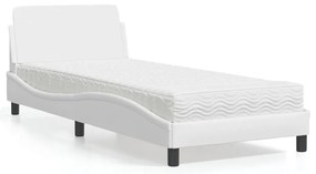 vidaXL Pat cu saltea, alb, 80x200 cm, piele ecologică