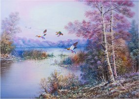 Tablou pe sticlă - Sosirea toamnei, pictură în ulei (70x50 cm)