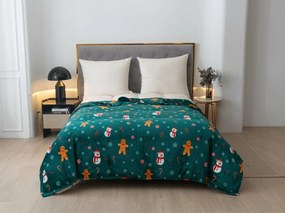 Patura microplus de Craciun SNOWMAN AND GINGERBREAD verde Dimensiuni: 150 x 200 cm