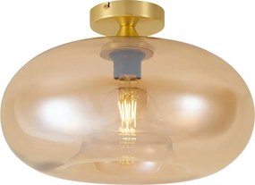 Plafonieră Art Deco din alamă cu sticlă chihlimbar 40cm - Busa