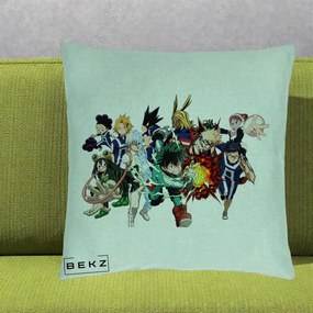 Perna Personalizata My Hero Academia Clasa 1-A Complet, 40x40 cm, Verde Menta, Husa Detasabila, Perna Inclusa, BEKZ®