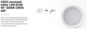 Spot LED incastrabil recessed white 13W 18cm 90 grade 3000K CRI90 dali